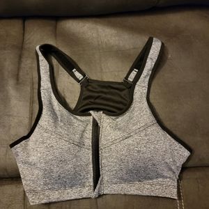Sport Bra‎ Gray/Black Front Zipper-Up 2XL.